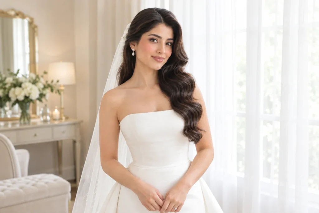 elegant bridal portrait by the window
