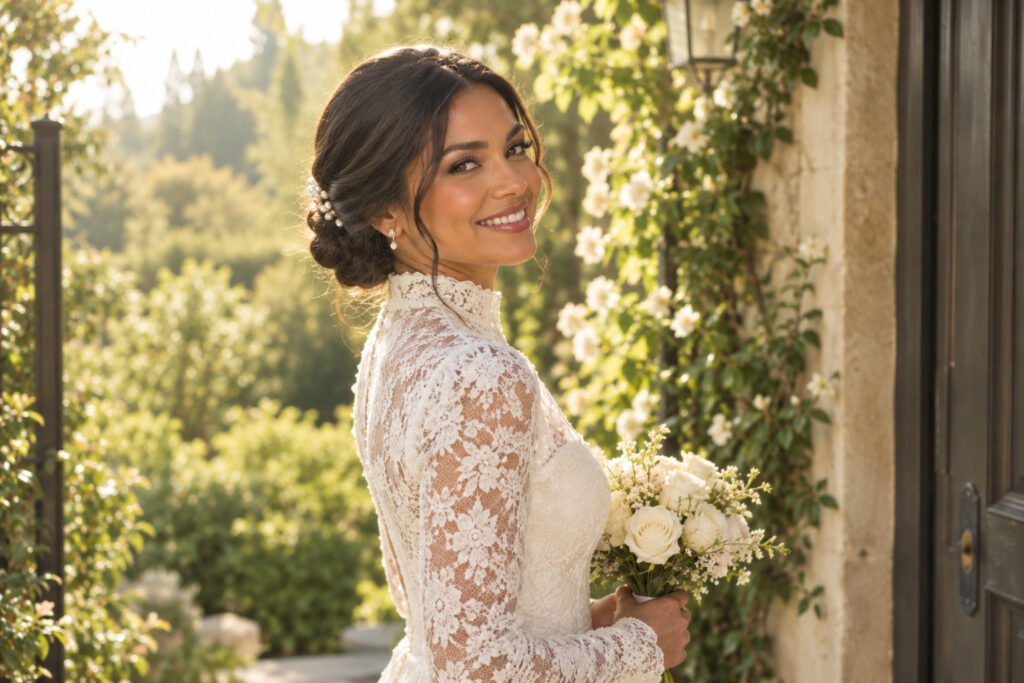 golden garden bridal portrait