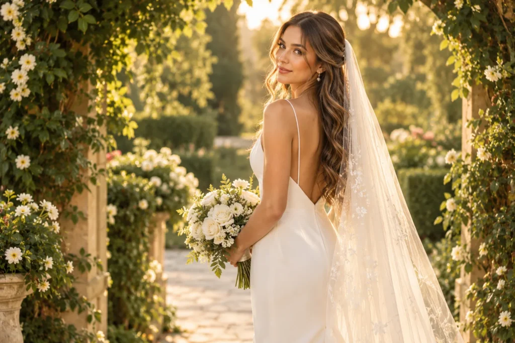 golden hour garden bride