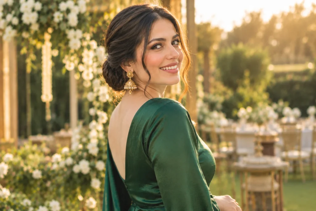 10 Hairstyles for Marriage Function: Stylish Guest Looks golden hour garden wedding portrait