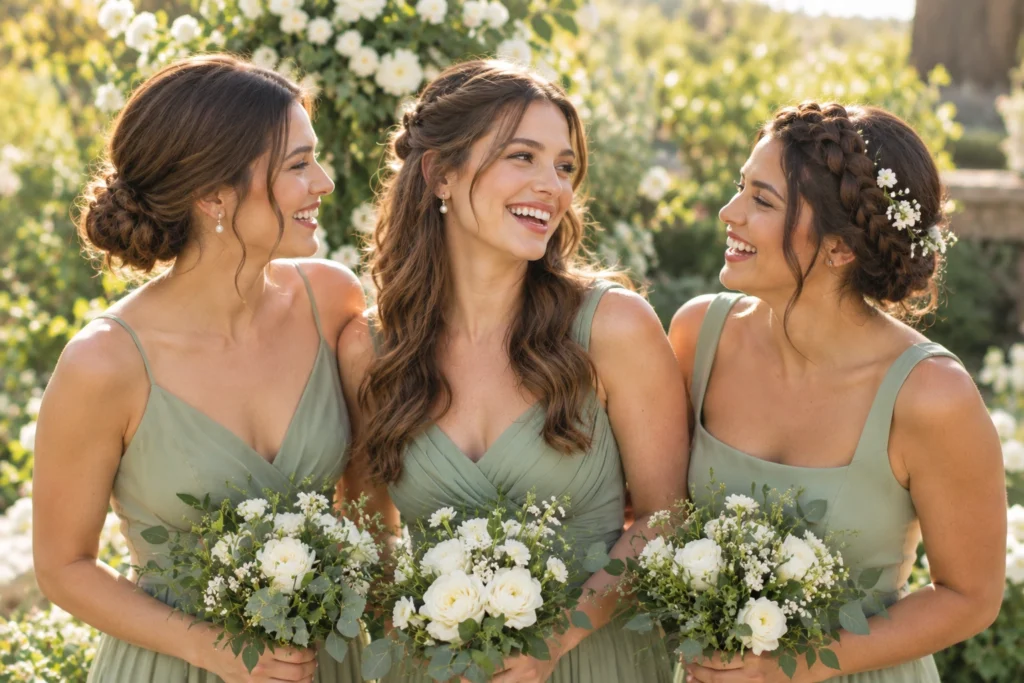 joyful sage bridesmaid portrait