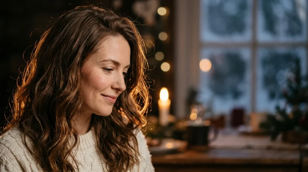 Romantic Date Hairstyle Ideas for Cozy Winter Nights woman smiling near candle 20261026172200